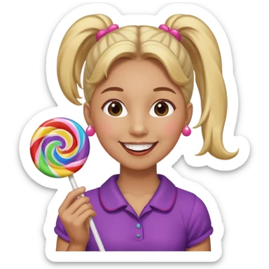 Using this emoji 🥹 make me one with ponytail hair holding a lollipop in each hand sticker