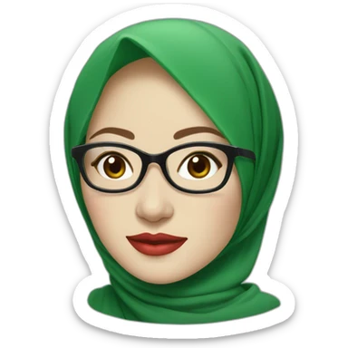 Classy Indonesian woman with pale skin and red lips wear green hijab and round glasses smiling sticker