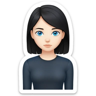 girl with medium black hair without bangs and blue eyes in black tight shirt sticker