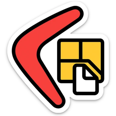 icon of a boomerang and Power Pages logo combined, outlined, playful, red and white, clean sticker