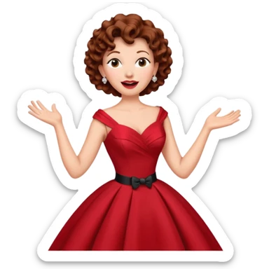 Older woman – elegant gown, 50s, diva, red dress, expressive singing pose sticker