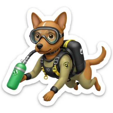 dog wearing scuba green gear dive into the sea with diver mask and oxygen tank sticker