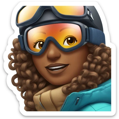 Brown skin plus size women with curly straight hair snowboarding with snow googles with snow background  sticker