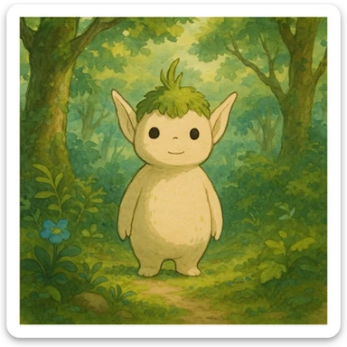 a whimsical forest spirit in ghibli style sticker