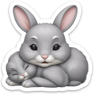 Meme-Worthy Cute Sleeping Grey Rabbit Portrait Emoji, Head resting peacefully with a contented smile, showcasing a delightfully compact build and a luxuriously soft grey fur, eyes shut in a serene nap, Simplified yet hilariously adorable features, highly detailed, glowing with a soft, drowsy light, high shine, relaxed and utterly lovable, stylized with an air of playful laziness, bright and heartwarming, soft glowing outline, capturing the essence of a comically sleepy bunny, so meme-worthy it feels like it could instantly become the next viral sensation of adorable slumber! sticker