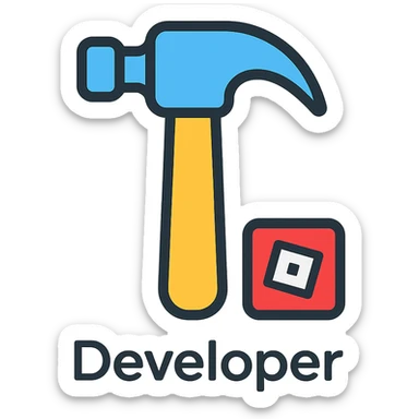 a clean and modern hammer icon representing a Roblox developer, with subtle Roblox branding elements, suitable for use as a badge or emoji sticker