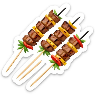 Inner Mongolia lamb skewers with cumin, simplified emoji style with bold outlines and bright colors, cartoon style grilled meat on sticks sticker