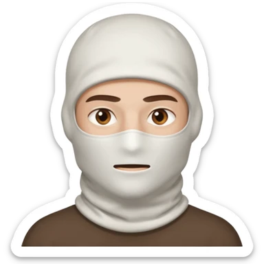 head of a guy with brown eyes wearing a white balaclava without a mouth, with a neutral expression sticker