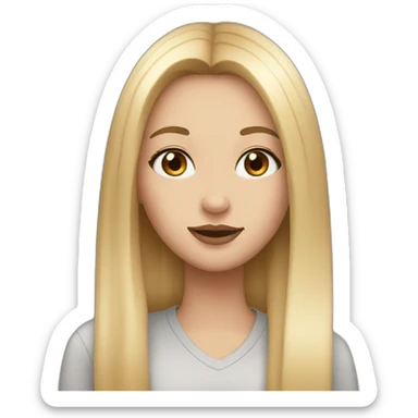 a girl with long, straight blond hair, gray eyes, plump lips, light makeup sticker