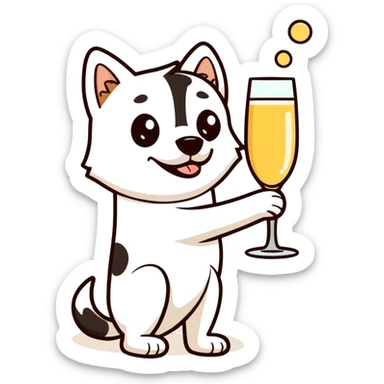 Dog with a glass of champagne  sticker