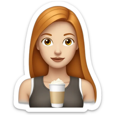 Ginger straight hair and blue eyes woman drinking a latte sticker