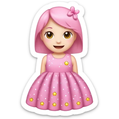 cute kawaii dress with happy smiling face and sparkles emoji style sticker