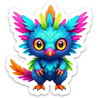 Tropical futuristic lush warm-colored modern colorful neon cyber-Fakémon-Digimon-Trico-creature sticker