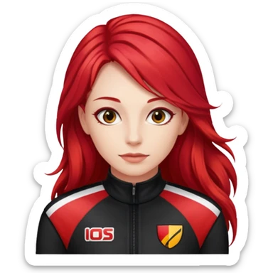 red long hair woman with black racing outfit with red strips sticker