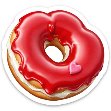 Realistic isolated heart shaped donut with red frosting. sticker