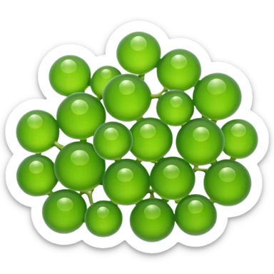 A cute emoji-style sea grape (Caulerpa lentillifera), 
made of tiny translucent green bubbles clustered together, 
glossy jelly-like texture, fresh ocean feel, 
simple and clean emoji design, minimal shading, 
rounded shapes, bright green color, isolated on transparent background sticker