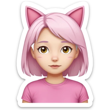 girl with white hair and cat ears wearing pink tshirt sticker