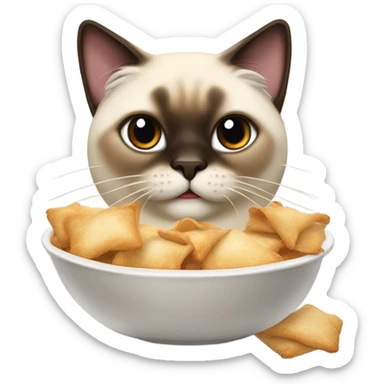 Chunky Siamese cat eating a crab Rangoon  sticker
