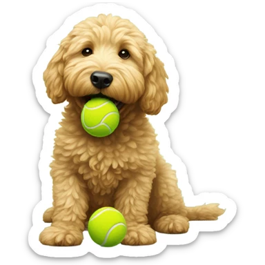 golden doodle eating tennis ball sticker