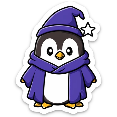 penguin wizard with a starry robe sticker
