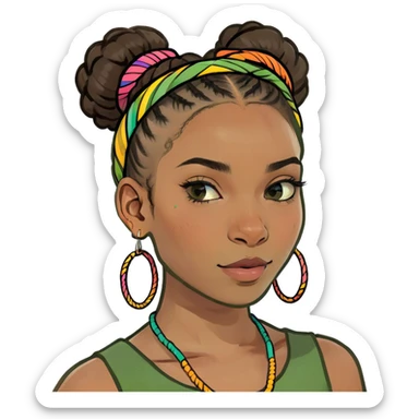 Brown skin girl braids in a bun possibly a duces sticker