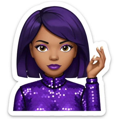 Tenitra Michelle Williams (b.1979), R&B Singer from Destiny's Child with jet black hair, medium dark skin, dark purple sequin outfit sticker