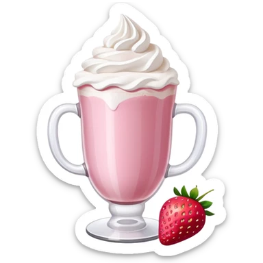 Pink latte with whip cream and strawberries  sticker