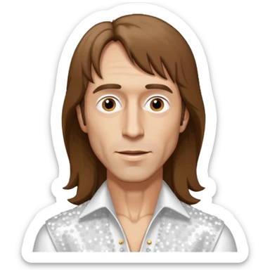 Robin Gibb from Bee Gees with long brown hair, white sequin outfit  sticker