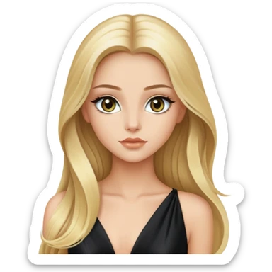 Luxury blonde model, hazel eyes, sleek long hair, black silk gown sticker