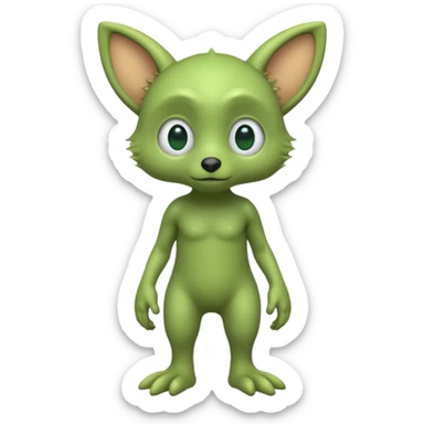 full body ...cute peacefull alien furry with 2 legs ....stands upright and looks intelligent ...wears clothing. not green..looks happy and cuddly... doesnt have eyes on face, there is a appendage coming from top of head with a single large eye sticker