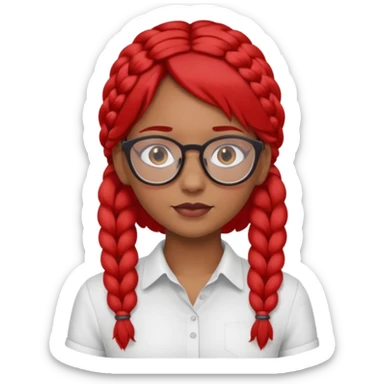 Dark Tan girl with two long red plaits and red rmmed  glasses head neck and shoulder shot only sticker