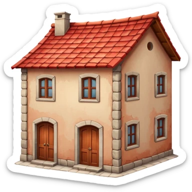 old, tall crooked building with red roof.




 sticker