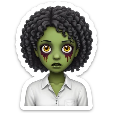 a curly haired emo zombie with a white blouse and dark skin sticker
