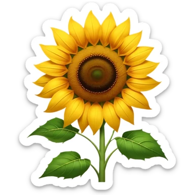 Cinematic Realistic Sunflower Emoji, Tall and bright, with a large, golden-yellow blossom facing the sun, its broad, textured petals surrounding a dark center. The sturdy green stalks and leaves frame the vibrant flower, while a gentle breeze causes the petals to sway. Soft glowing outline, capturing the essence of sunshine and warmth in a cheerful, towering sunflower! sticker