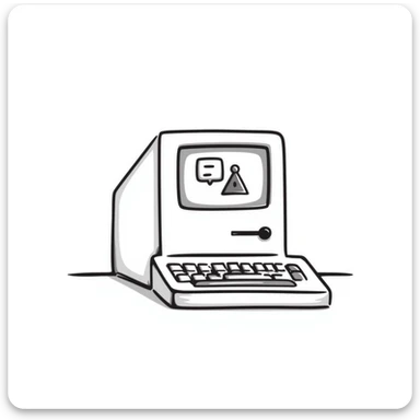 Pixel art style old Macintosh computer, simple monochrome linework sticker