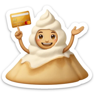 happy emoji with credit cart in his hand and little hill of flour next to him sticker
