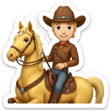 Cowboy riding a horse with whip. With yellow skin and smilling  sticker