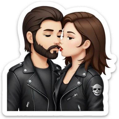 A rocker girl with kissing a brunette boy with a beard and leather jacket  sticker