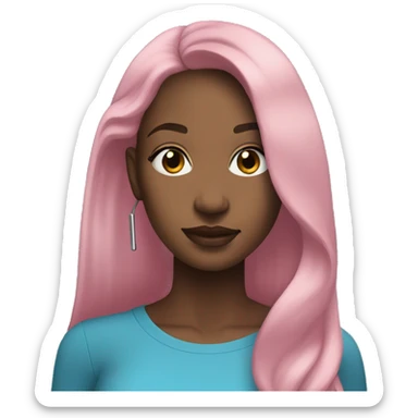 Pretty black woman long hair listening to AirPod max earbuds pink top sticker