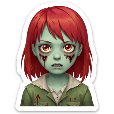 create a zombie girl with red hair and bangs sticker