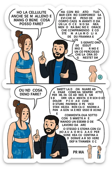 TRASFORMA QUESTO CAROSELLO IN UN FUMETTO CON QUESTE DUE PERSONE IDENTICHE CHE INTERLOQUISCONO TRA LORO:

Ho la cellulite anche se mi alleno e mangio bene, cosa posso fare?

Hai controllato il tuo baricentro corporeo?
Sapevi che se il peso del tuo corpo cade in avanti o da un lato, c’è un disallineamento fra bacino e torace, che comprimendo le coste, limita la motilità del diaframma e l’ossigenazione dei tessuti?
Il mio è il primo e unico percorso che lavora sugli inestetismi con un lavoro mirato sul baricentro corporeo.

Smettila di continuare ad allenarti come hai sempre fatto perché, oltre ad inestetismi visibili, corri un aumentato rischio di:
    • dolori e rigidità diffuse
    • disturbi pavimento pelvico
    • stanchezza cronica o insonnia
    • pancia gonfia e reflusso (bruciore)
    • etc…


Quindi cosa devo fare?
Commenta, qua sotto, con “simmetria” e ti mando un esempio del lavoro da fare. Lo stesso sistema con cui ho aiutato migliaia di persone, fra cui centinaia di donne a risolvere definitivamente gli inestetismi.
Metterei il prima e dopo

Se vuoi che ti aiuti personalmente
SCRIVIMI IN DIRECT sticker