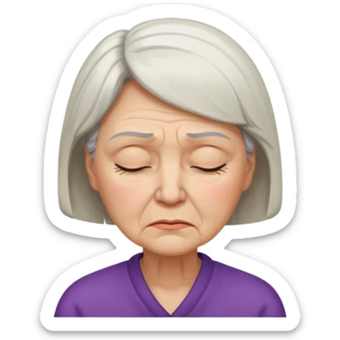 senior woman frowning, eyes closed, showing discomfort sticker