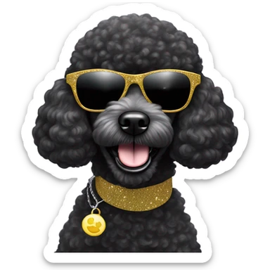 Two BLACK poodle wearing sparkling sunglasses with a big smile. Also with a bandanna around its neck. Dog needs to be all black sticker