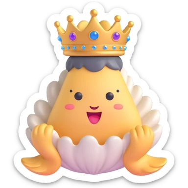 cute oyster with a tiara, 3D emoji style sticker