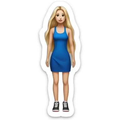 hyperrealist caucasian long straight hair blonde brown eyes short red tube dress black sneakers full body sticker