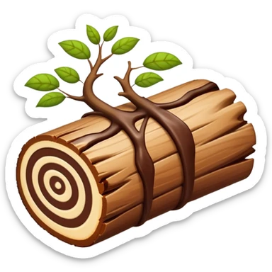 Oblong Tree-log-shaped-chocolate with marsipan swirled inside and with walnuts drizzled on top  without leaves sticker