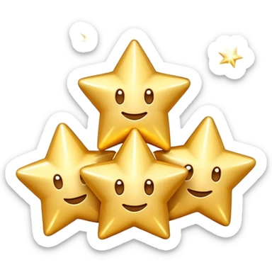 3D iPhone style emoji of classic sparkles, three golden shining stars with glowing edges, isolated on white background, soft shadows, high detail, playful and cute. sticker