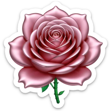 A rose emoji made of liquid silver metal, smooth metallic petals, reflective chrome surface, soft gradients, elegant shape, minimalistic iOS emoji style, centered, clean white background, realistic highlights, no text sticker