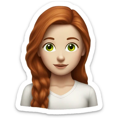 Realistic portrait of a girl with long auburn hair green eyes fair skin sticker