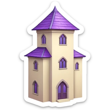single tall seclusion tower with one large windows above, a purple roof and cream walls, and no entrance sticker